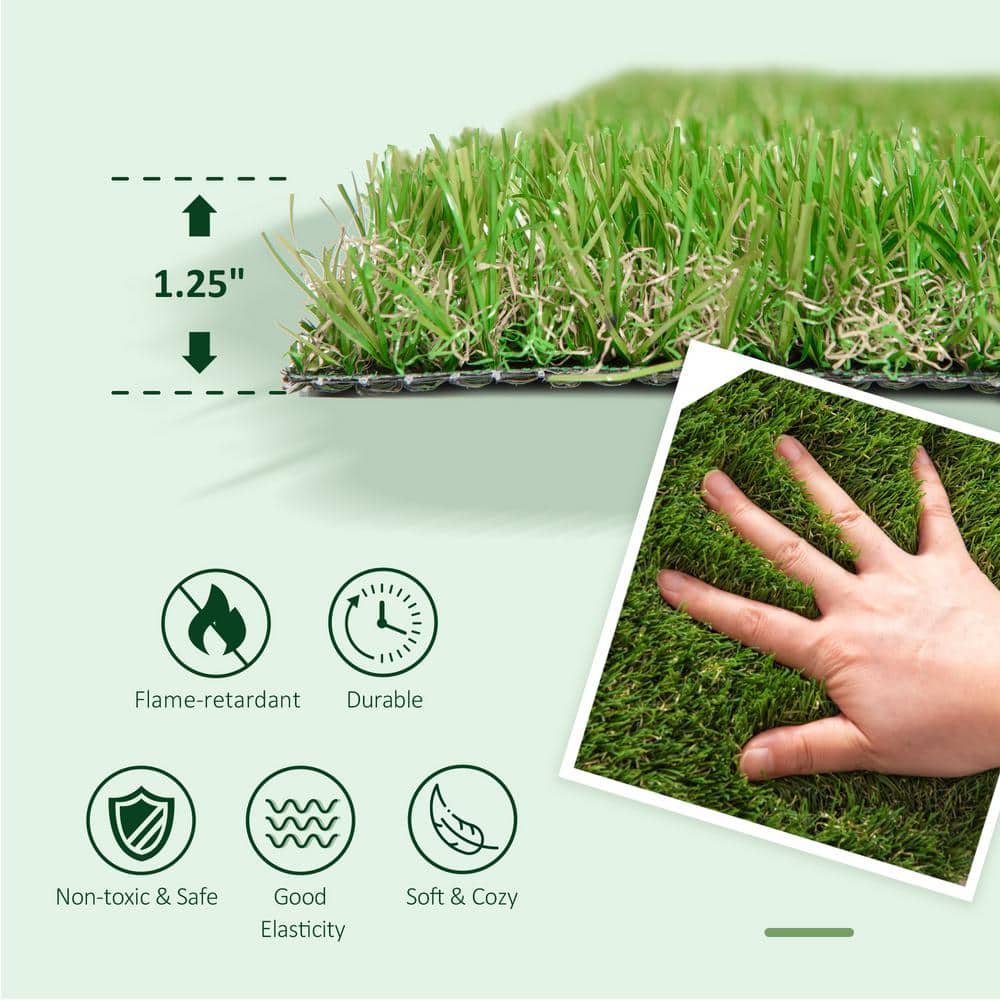 Huluwat 3 ft. x 10 ft. Green Thick Realistic Artificial Grass Rug with Simulated Look and Feel UV Protection 1.25" Pile Height