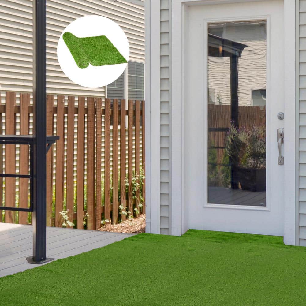 Huluwat 3 ft. x 10 ft. Green Thick Realistic Artificial Grass Rug with Simulated Look and Feel UV Protection 1.25" Pile Height