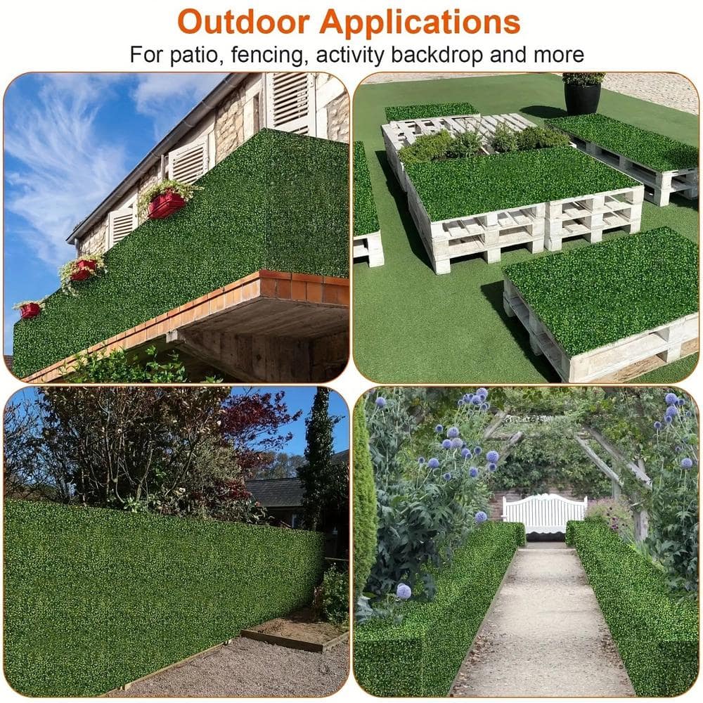 ITOPFOX 12-Piece Green Artificial Boxwood Hedge Plant Grass Backdrop Fence Privacy Screen Grass for Balcony Garden Fence