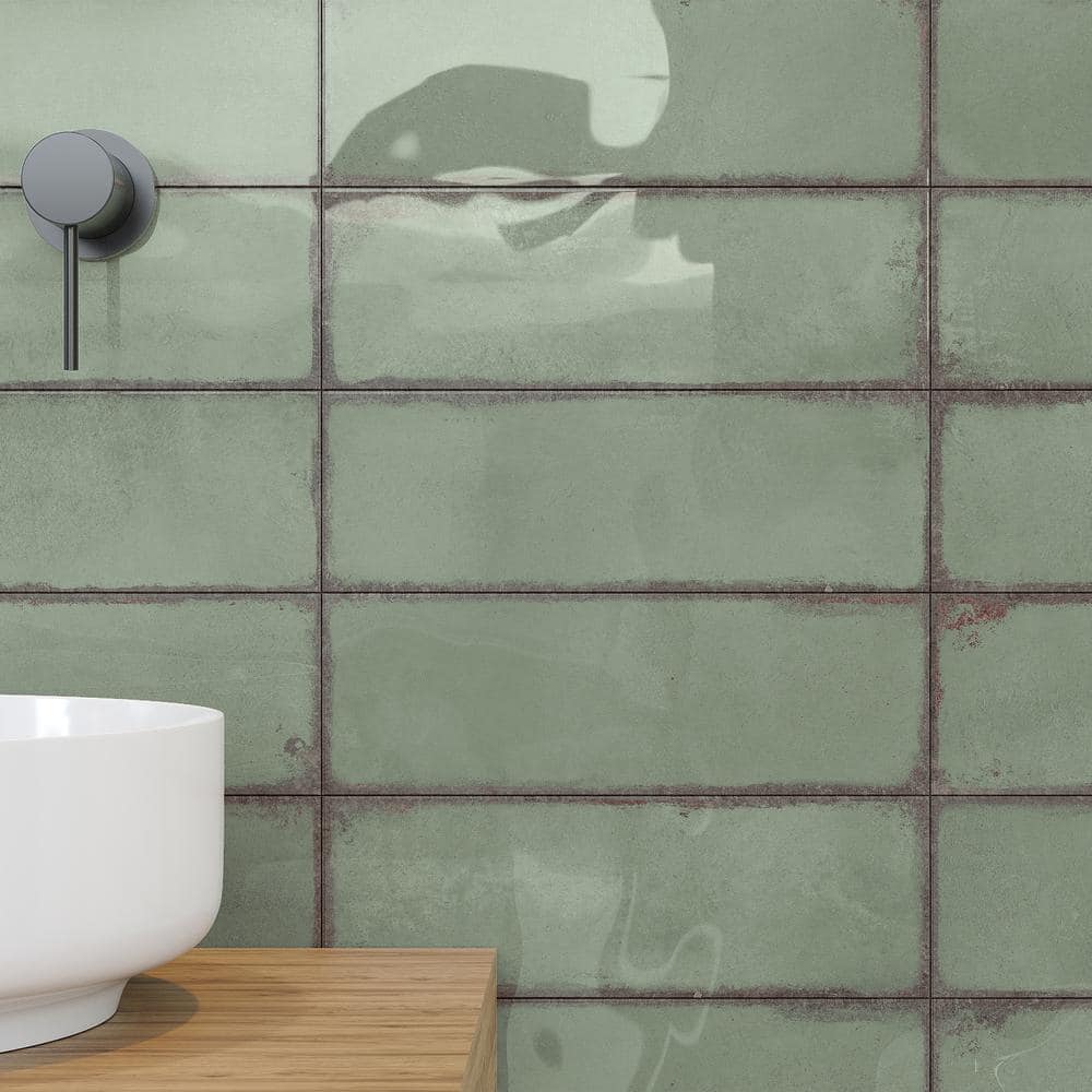 Santa Fe Green 3.93 in. x 11.96 in. Polished Ceramic Wall Tile (10.76 sq. ft./Case)