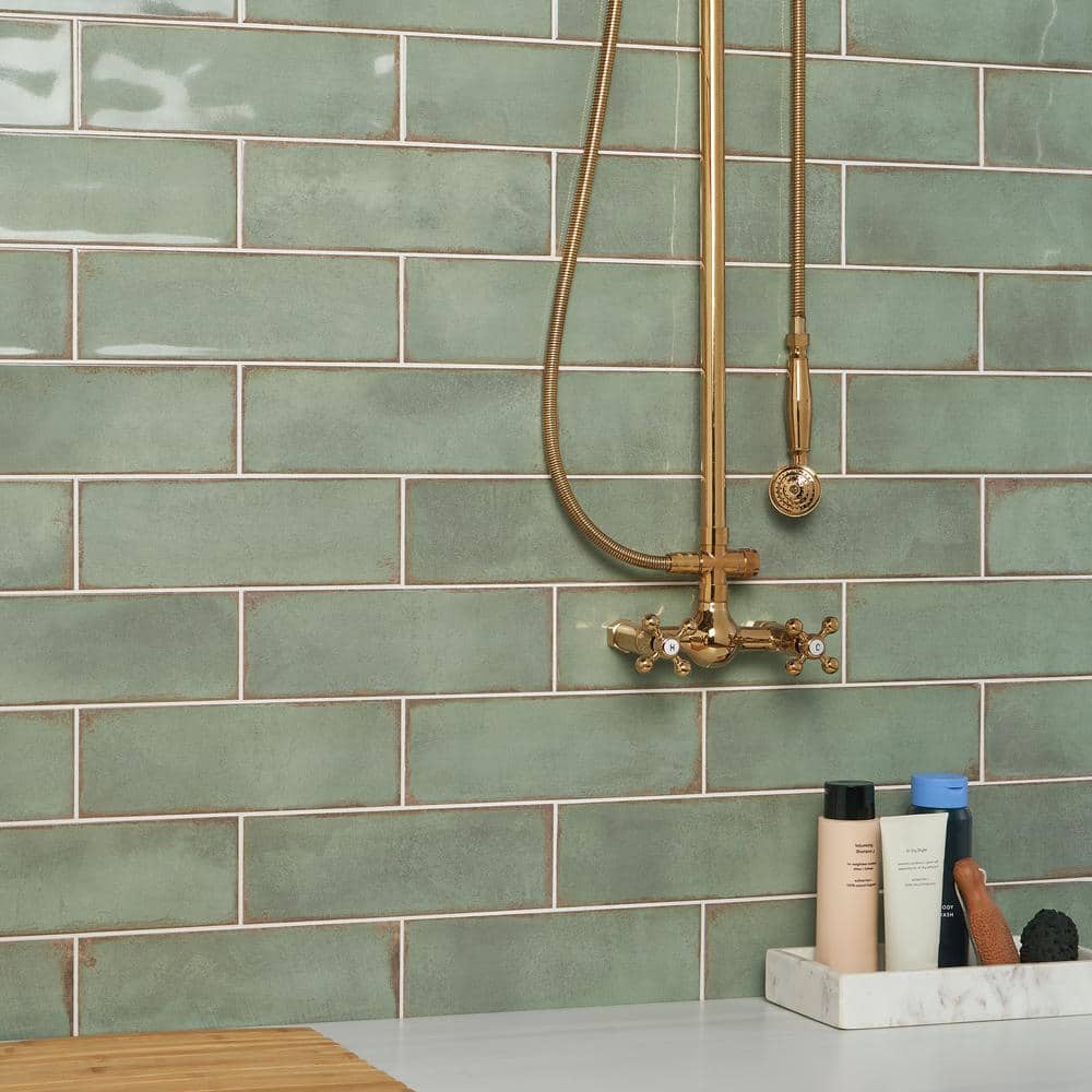 Santa Fe Green 3.93 in. x 11.96 in. Polished Ceramic Wall Tile (10.76 sq. ft./Case)