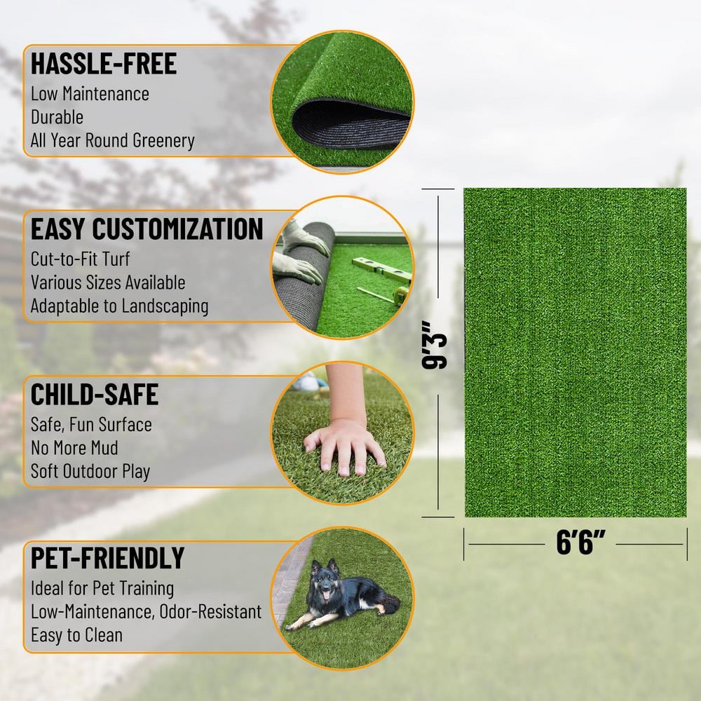 Ottomanson Garden Grass Collection 7 ft. x 9 ft. Green Artificial Grass Rug