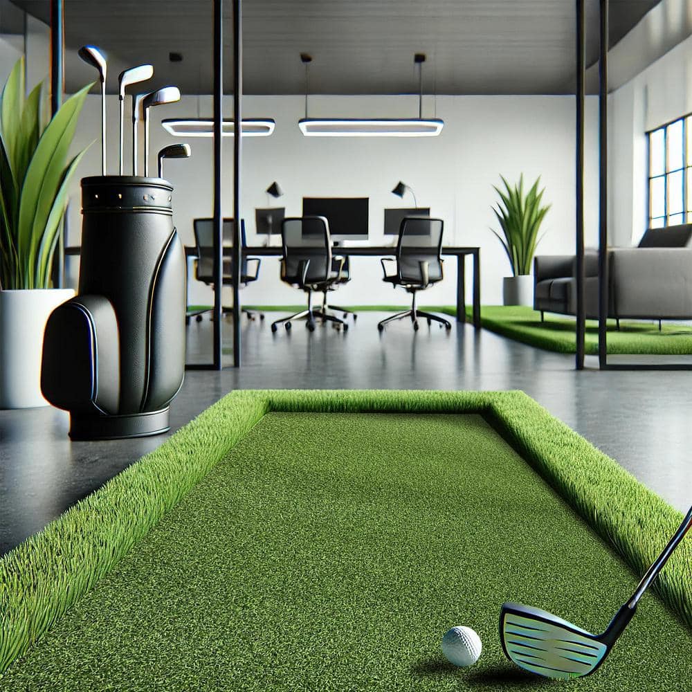 Ottomanson Golf Putting Green Waterproof Solid Indoor/Outdoor 3 ft. x 2 ft. . (3' X 2') Green Artificial Grass Runner Rug