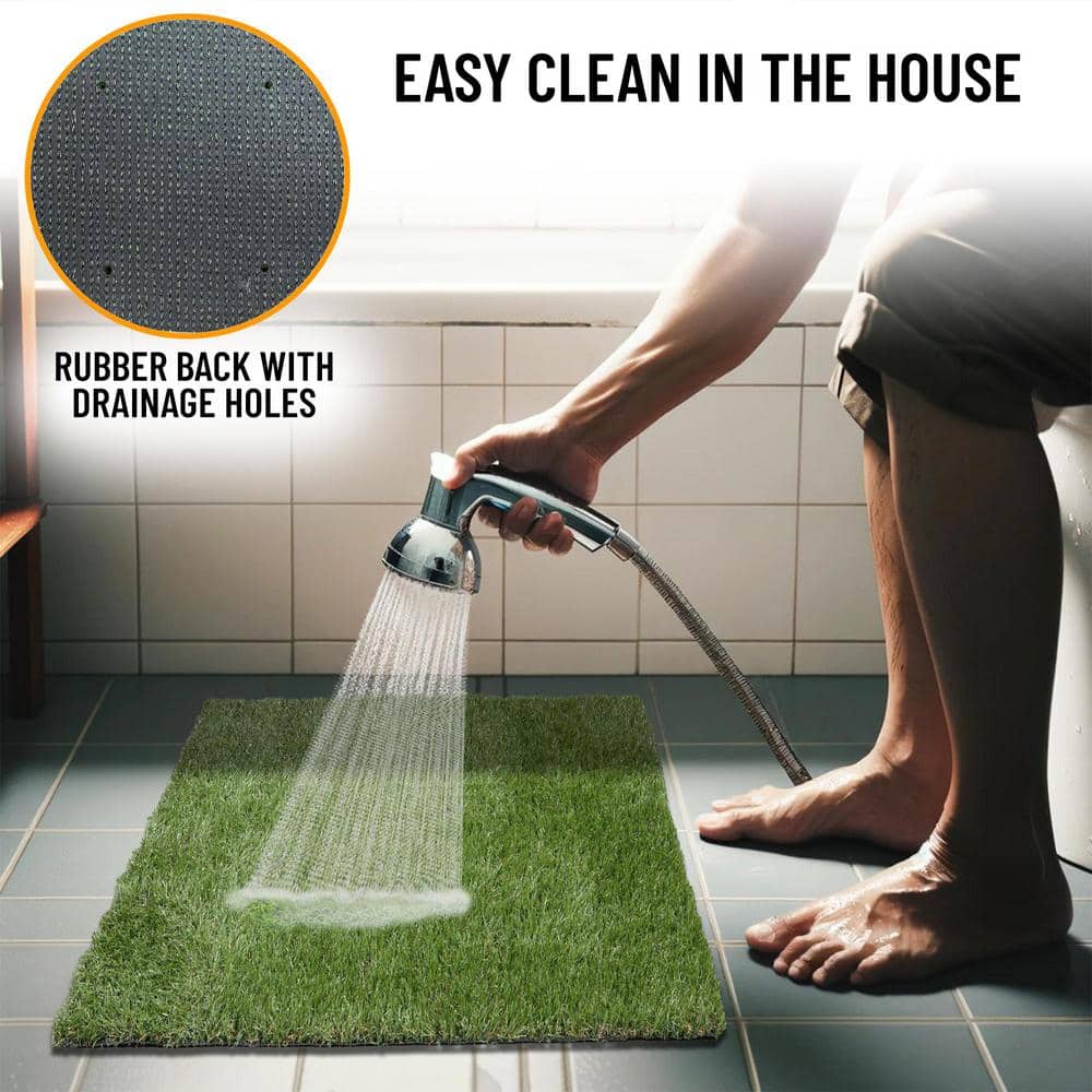 Ottomanson Pet Training Easy Clean 3 ft. x 3 ft. Indoor/Outdoor Green Reusable Training Artificial Grass Pad, Runner Rug