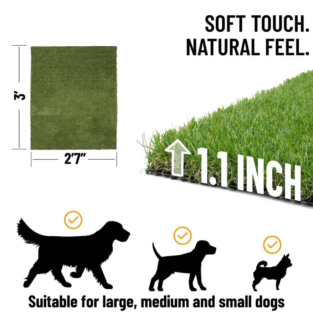 Ottomanson Pet Training Easy Clean 3 ft. x 3 ft. Indoor/Outdoor Green Reusable Training Artificial Grass Pad, Runner Rug