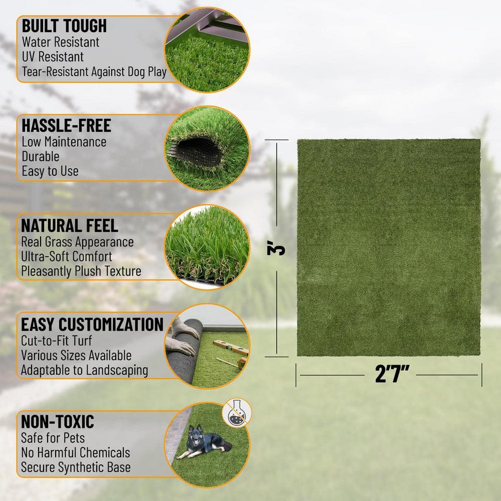 Ottomanson Pet Training Easy Clean 3 ft. x 3 ft. Indoor/Outdoor Green Reusable Training Artificial Grass Pad, Runner Rug
