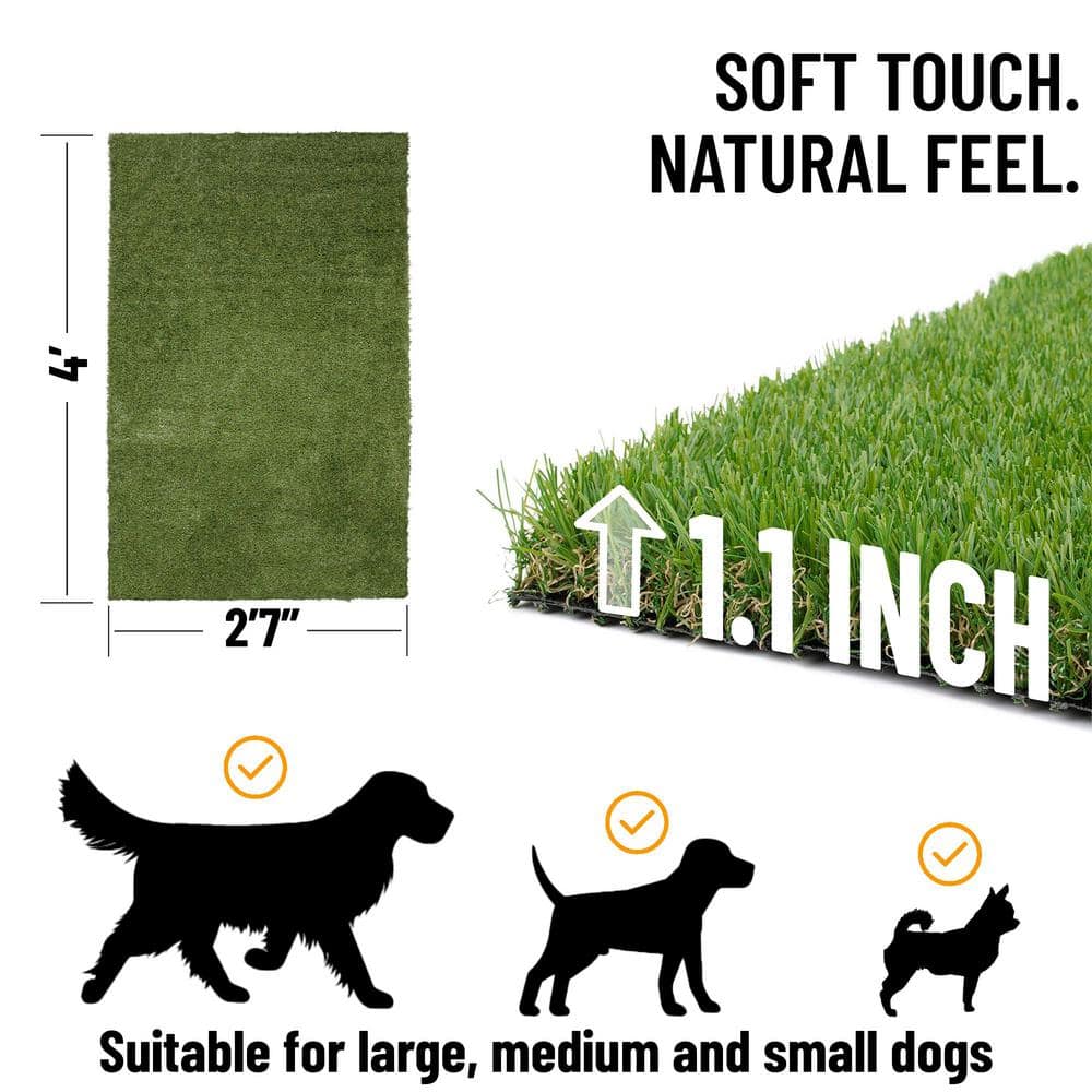 Ottomanson Pet Training Easy Clean 3 ft. x 4 ft. Indoor/Outdoor Green Reusable Training Artificial Grass Pad, Runner Rug