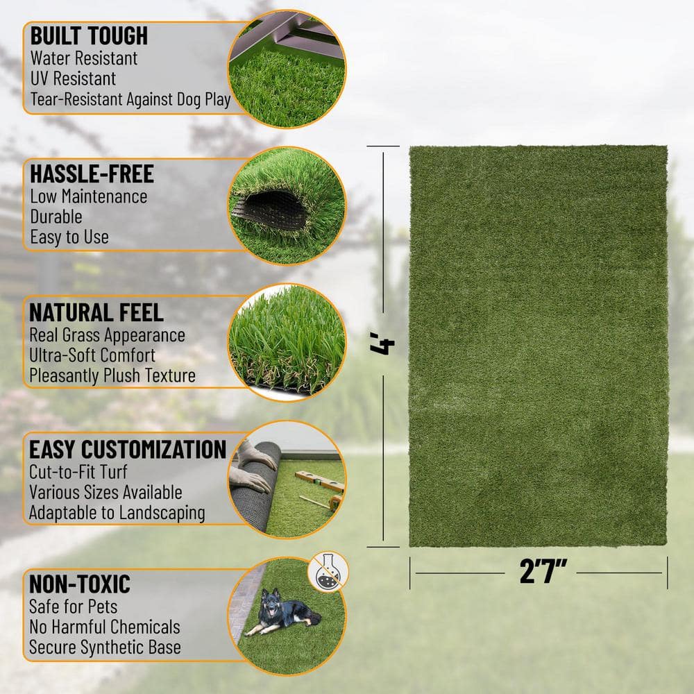 Ottomanson Pet Training Easy Clean 3 ft. x 4 ft. Indoor/Outdoor Green Reusable Training Artificial Grass Pad, Runner Rug