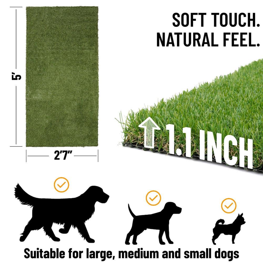 Ottomanson Pet Training Easy Clean 3 ft. x 5 ft. Indoor/Outdoor Green Reusable Training Artificial Grass Pad, Runner Rug