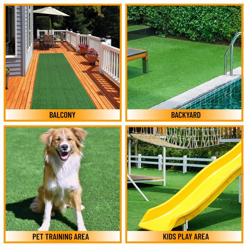 Ottomanson Evergreen Collection Waterproof Solid Grass Design 2x29 Indoor/Outdoor 2 ft. x 29 ft. ., Green, Artificial Grass
