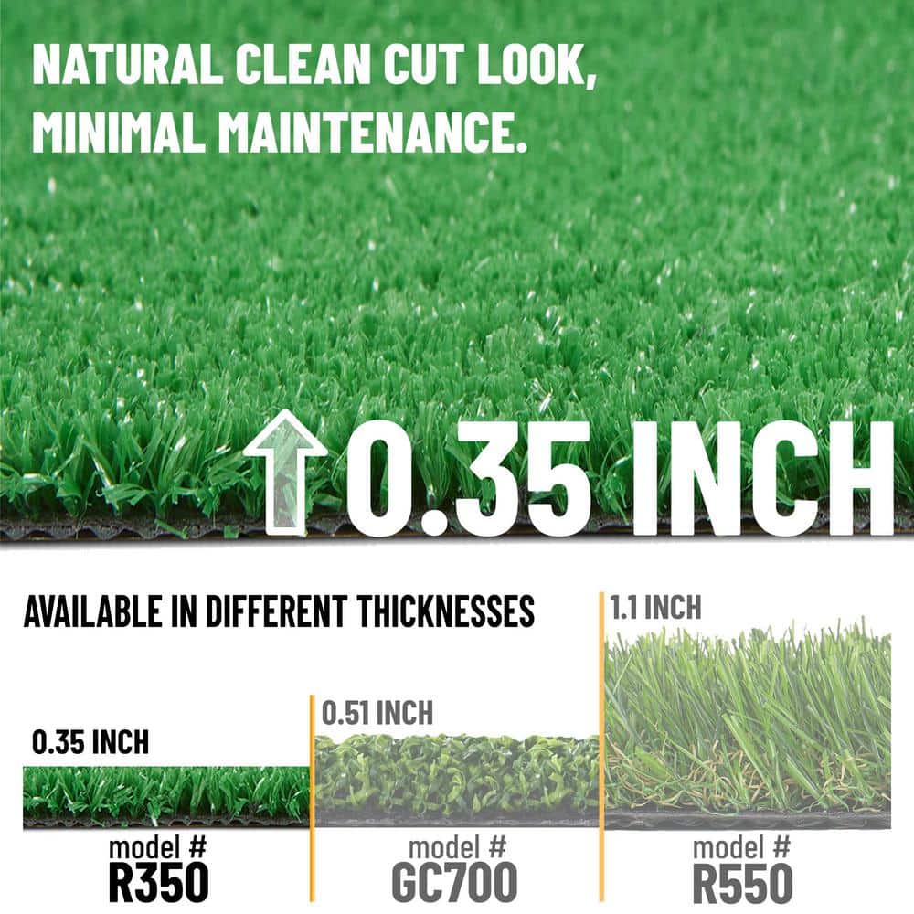 Ottomanson Evergreen Collection Waterproof Solid 3x10 Indoor/Outdoor Artificial Grass Runner Rug,2 ft. 7 in.x9 ft. 10 in.,Green