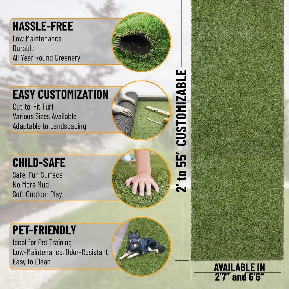 Ottomanson Evergreen Collection Waterproof Solid 6'6"x20' Indoor/Outdoor 7 ft. x 20 ft. ., Green Artificial Grass Runner Rug