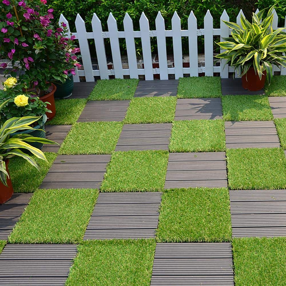Pro Space 12 in. x 12 in. Interlocking Flooring Tiles Tufted Grass Deck Tile Green (10-Pack)