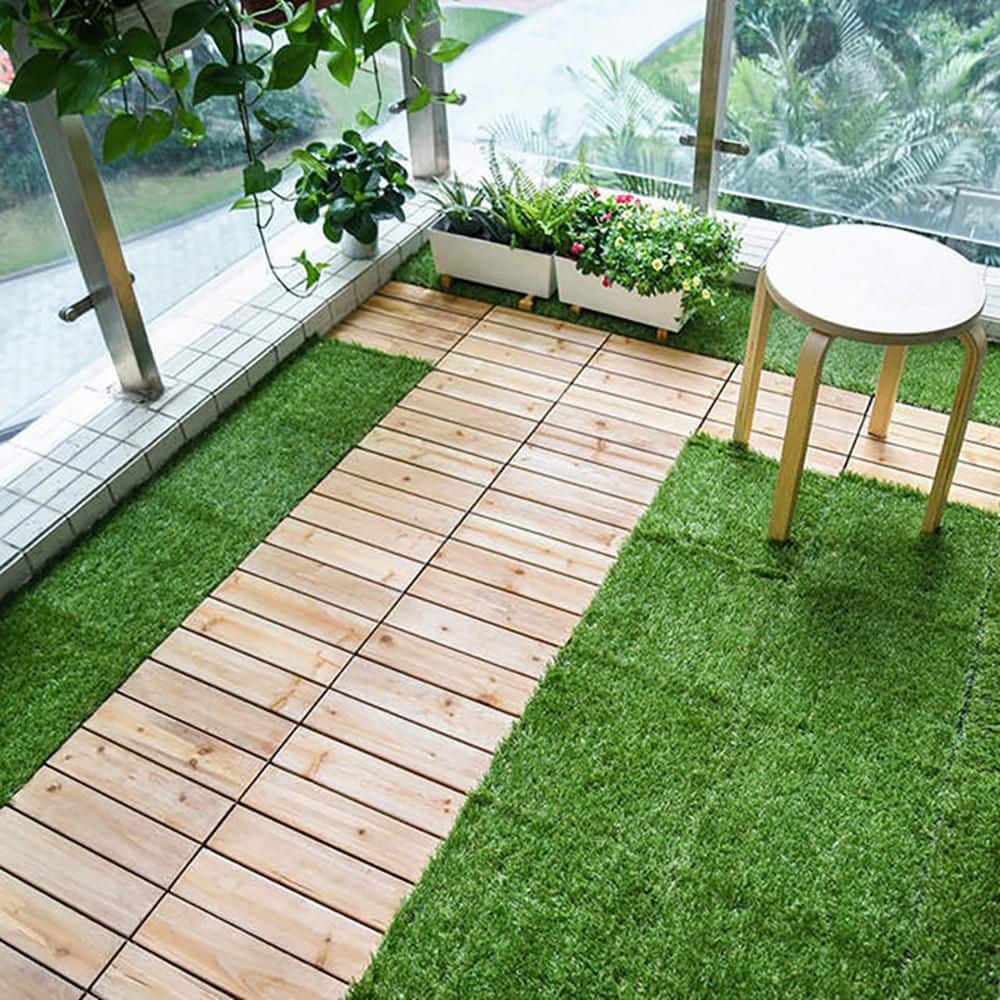 Pro Space 12 in. x 12 in. Interlocking Flooring Tiles Tufted Grass Deck Tile Green (10-Pack)