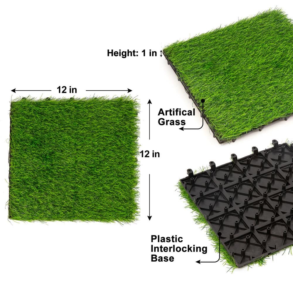 Pro Space 12 in. x 12 in. Interlocking Flooring Tiles Tufted Grass Deck Tile Green (10-Pack)