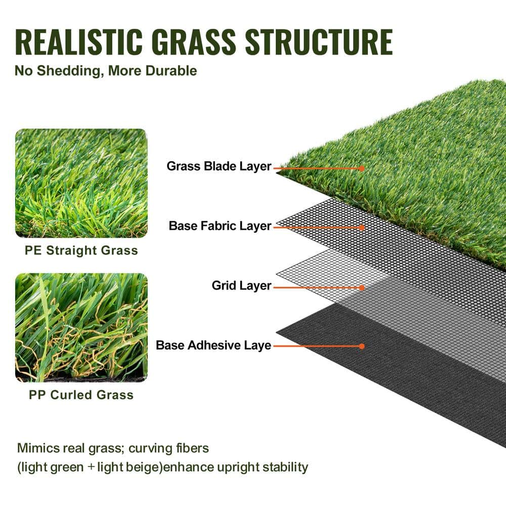 SKYSHALO Artificial Grass 5 ft. x 10 ft. Green Artificial Grass Runner Rug Turf 1.38 in. Door Mat Outdoor Patio Lawn Decoration