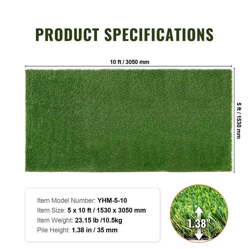 SKYSHALO Artificial Grass 5 ft. x 10 ft. Green Artificial Grass Runner Rug Turf 1.38 in. Door Mat Outdoor Patio Lawn Decoration