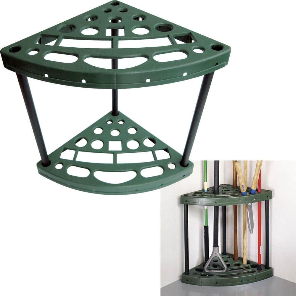 Stalwart Green 2-Tier Corner Plastic Garage Storage Shelving Unit (16 in. W x 22 in. H x 24 in. D)
