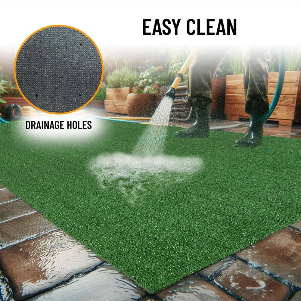 Sweet Home Stores Green 3 ft. x 30 ft. Meadowland Collection Waterproof Solid Artificial Grass Runner Rug Indoor/Outdoor Area Rug