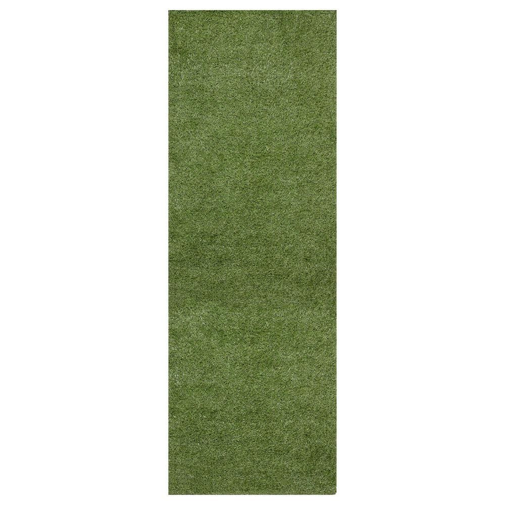 Sweet Home Stores Meadowland Collection Waterproof Solid Indoor/Outdoor (2'7" x 12') 3 ft. x 12 ft. Green Artificial Grass Runner Rug