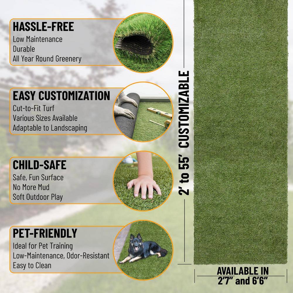 Sweet Home Stores Meadowland Collection Waterproof Solid Indoor/Outdoor (2'7" x 14') 3 ft. x 14 ft. Green Artificial Grass Runner Rug
