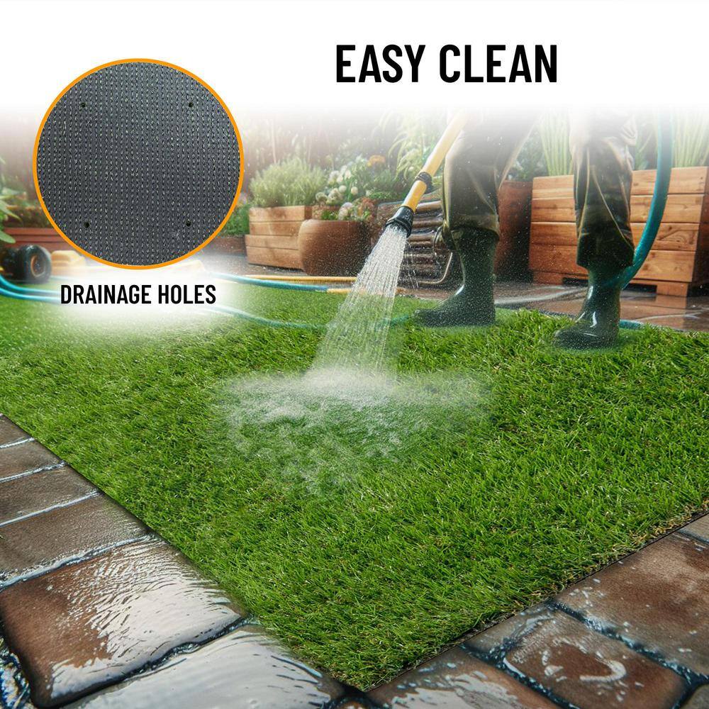 Sweet Home Stores Meadowland Collection Waterproof Solid Indoor/Outdoor (2'7" x 26') 3 ft. x 26 ft. Green Artificial Grass Runner Rug