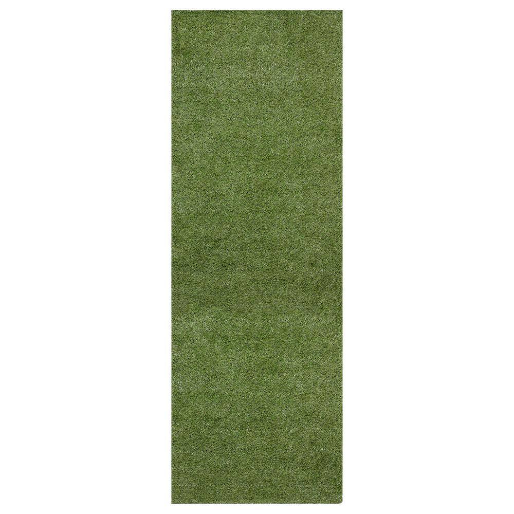 Sweet Home Stores Meadowland Collection Waterproof Solid Indoor/Outdoor (2'7" x 26') 3 ft. x 26 ft. Green Artificial Grass Runner Rug