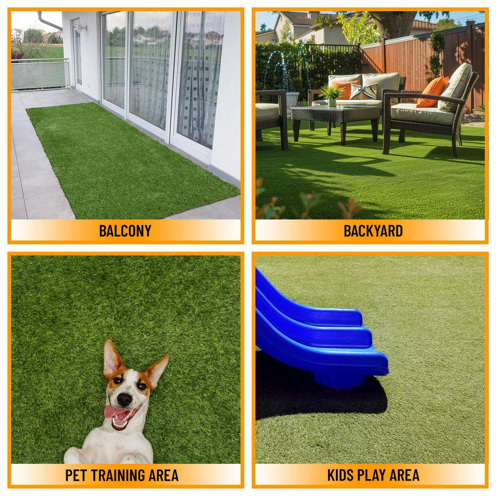 Sweet Home Stores Meadowland Collection Waterproof Solid Indoor/Outdoor 7 ft. x 26 ft. Green Artificial Grass Runner Rug