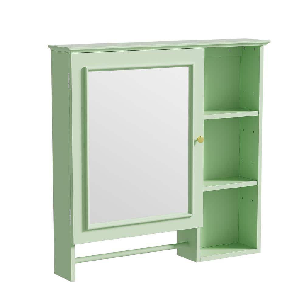 Tileon 28.85 in. W x 28 in. H Rectangular Wood Medicine Cabinet with Mirror Storage Cabinet in Green