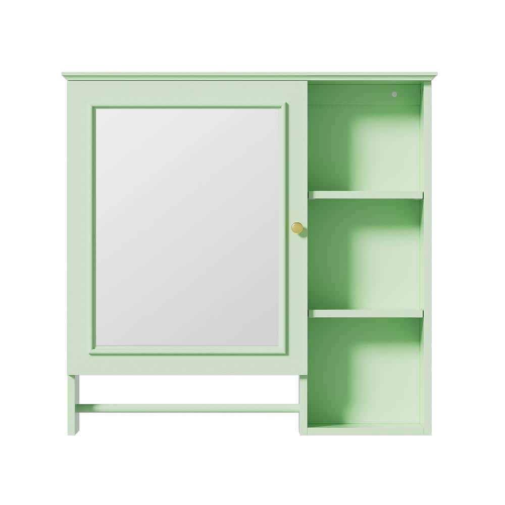 Tileon 28.85 in. W x 28 in. H Rectangular Wood Medicine Cabinet with Mirror Storage Cabinet in Green
