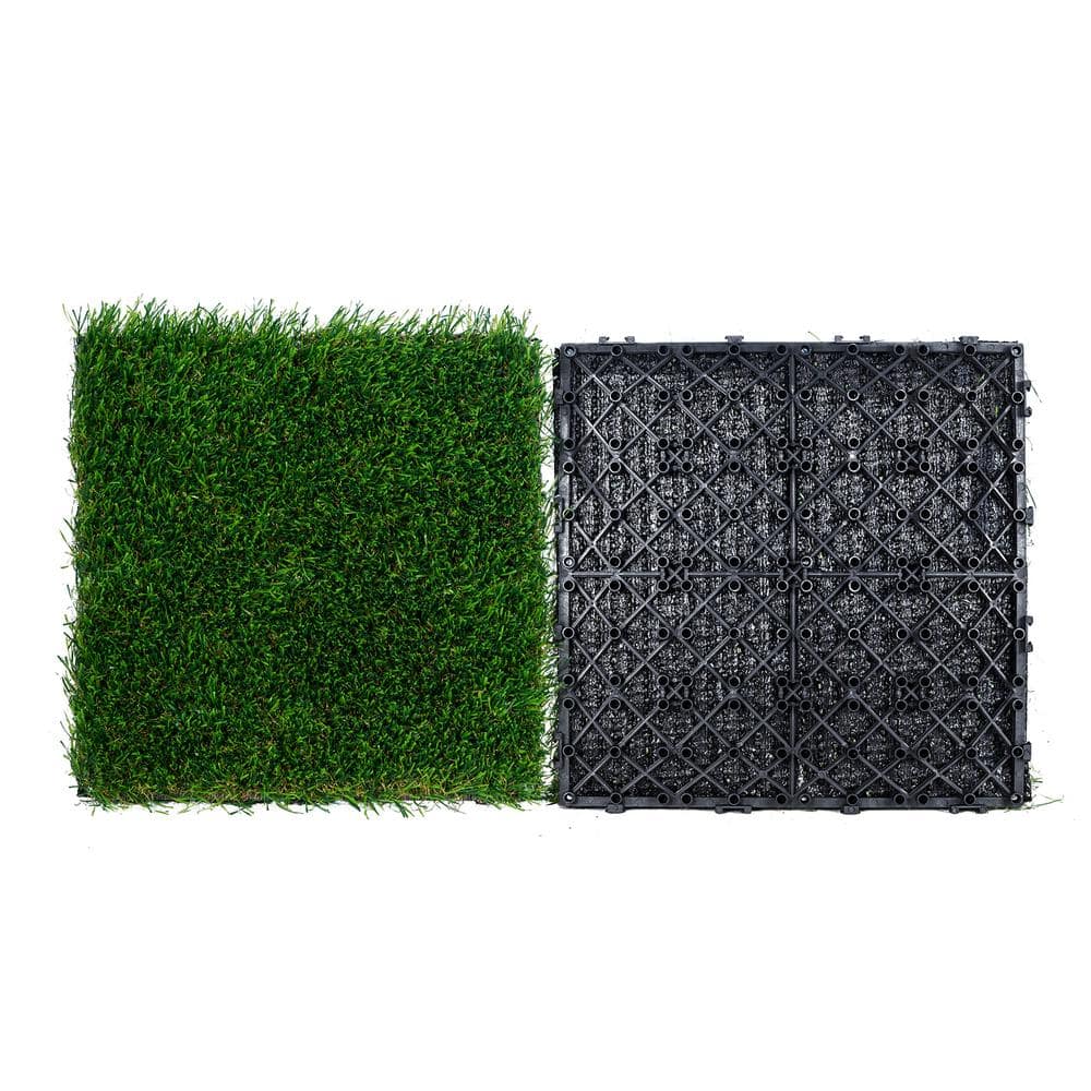 VEVOR Artificial Grass Tiles Turf Deck Set 12 in. x 12 in. Synthetic Fake Grass Artificial Grass Interlocking Tiles (18 Pack)