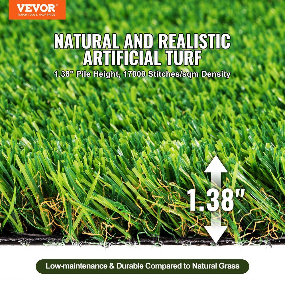 VEVOR Artificial Grass 5 ft. x 10 ft. Green Turf 1.38 in. Fake Door Mat Artificial Grass with Drainage Holes Runner Rug
