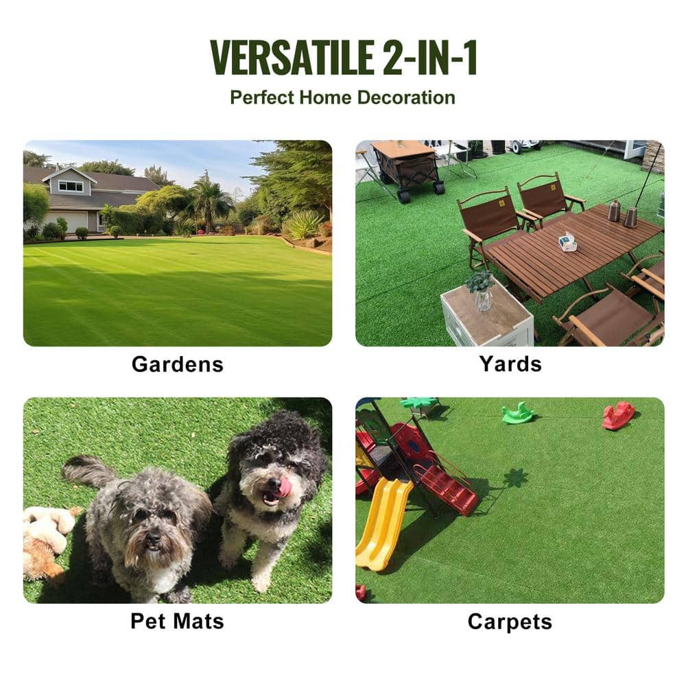 VEVOR Artificial Grass 5 ft. x 10 ft. Green Turf 1.38 in. Fake Door Mat Artificial Grass with Drainage Holes Runner Rug