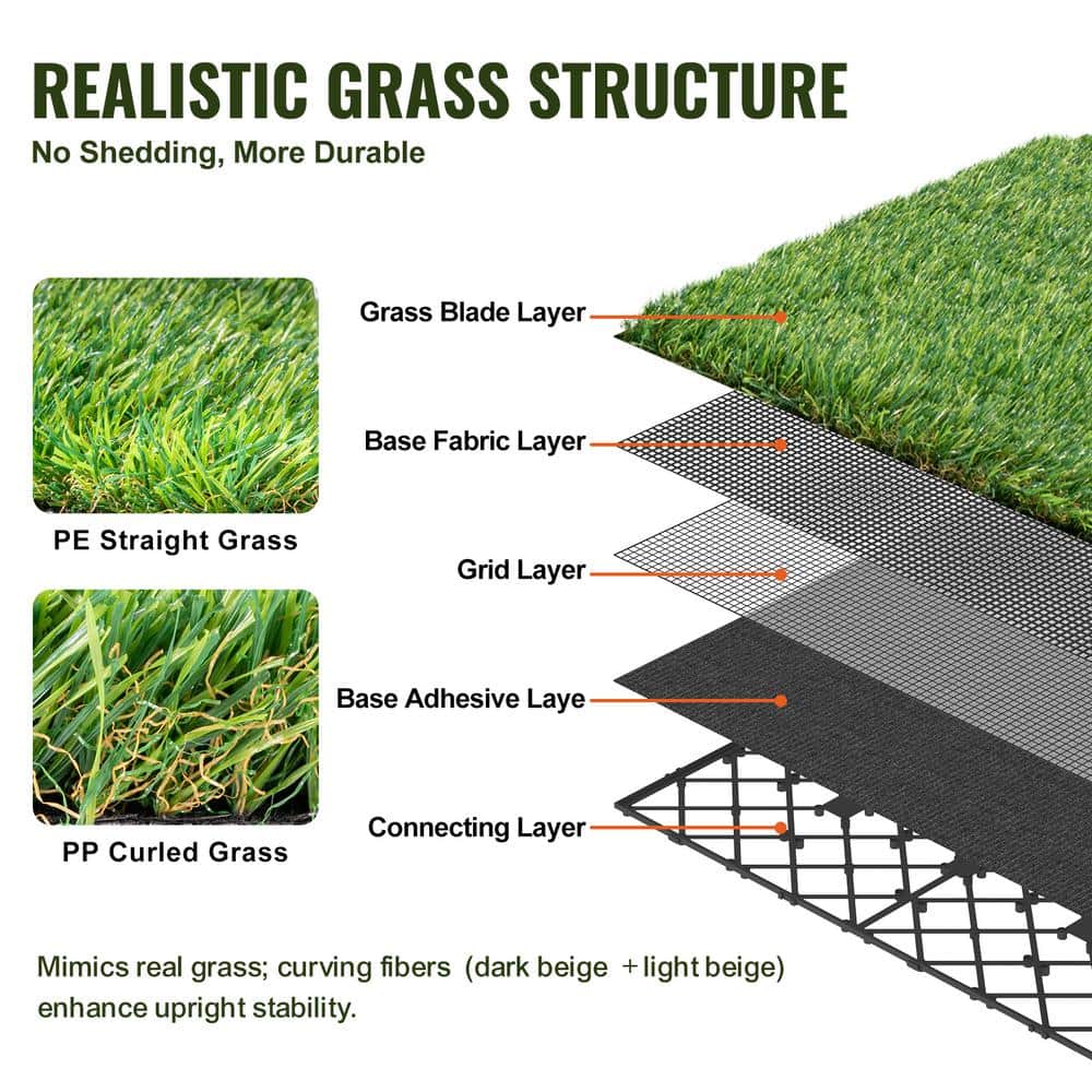 VEVOR Artificial Grass Tiles Turf Deck Set 12 x 12 in. Synthetic Fake Grass Artificial Grass Interlocking Tiles (9 Pack) Green
