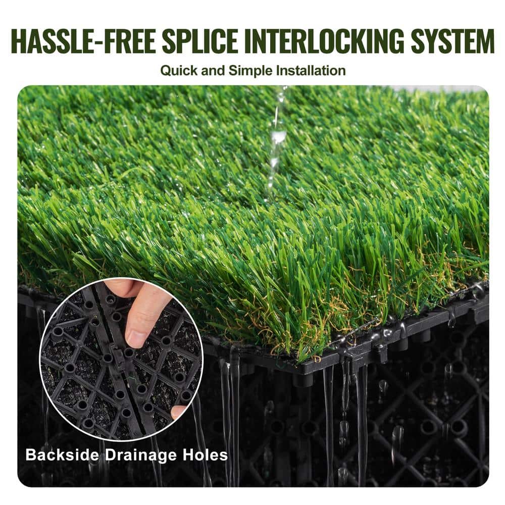 VEVOR Artificial Grass Tiles Turf Deck Set 12 x 12 in. Synthetic Fake Grass Artificial Grass Interlocking Tiles (9 Pack) Green