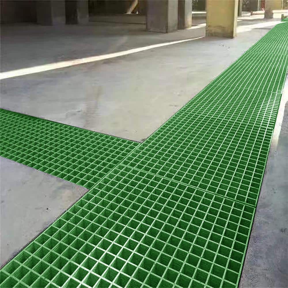 Wellco Fiberglass Molded Grating for Floors Outdoor Drain Cover Deck Tile 1.5 in. x 1.5 in. x 1 in., 10.6 in. x 10.6 in., Green