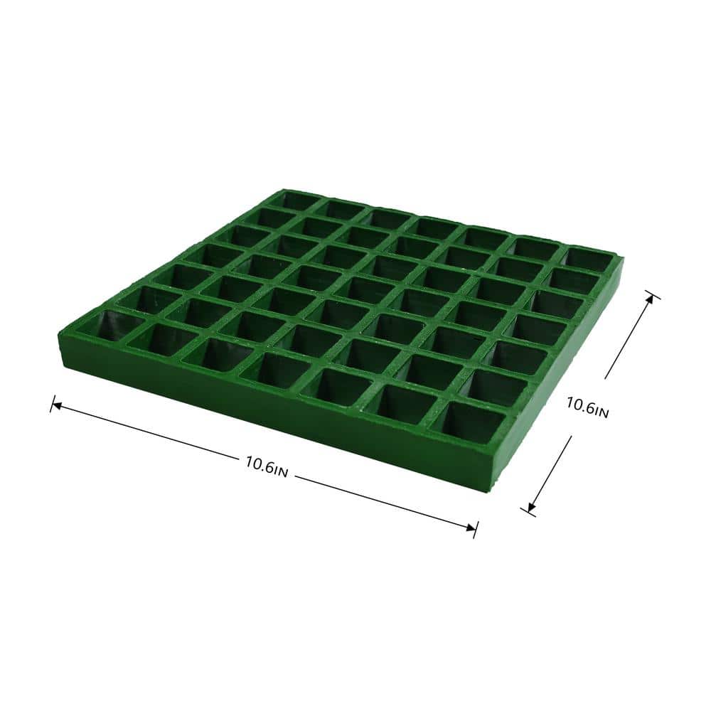 Wellco Fiberglass Molded Grating for Floors Outdoor Drain Cover Deck Tile 1.5 in. x 1.5 in. x 1 in., 10.6 in. x 10.6 in., Green
