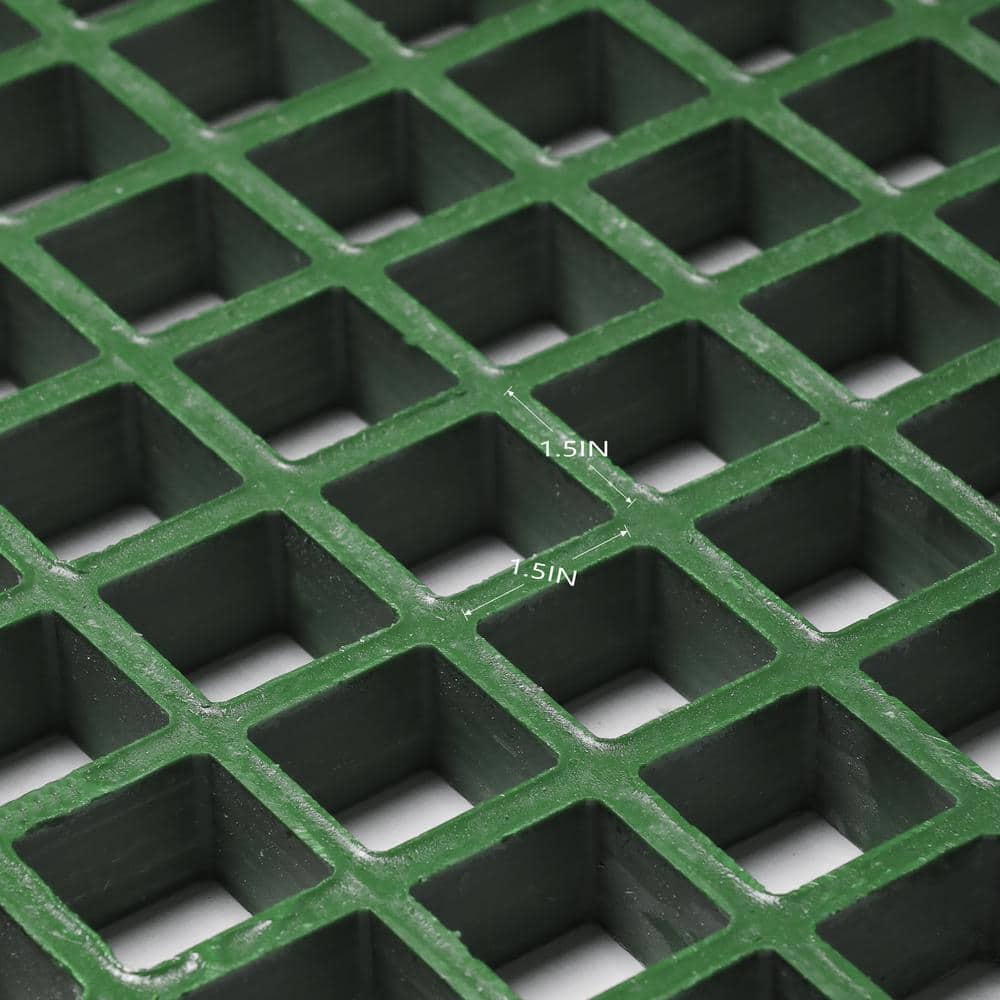 Wellco 1.5 in. x 1.5 in. x 1 in., 1 ft. x 4 ft., Fiberglass Molded Grating Composite for Outdoor Drain Cover Deck Tile in Green