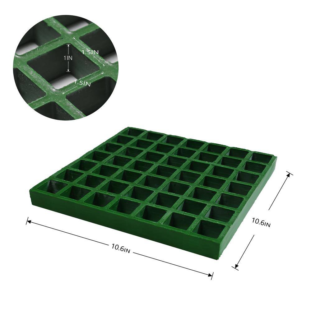 Wellco 10.6 in. x 10.6 in. x 1 in. Green Fiberglass Molded Grating, Paver,1.5 in. x 1.5 in. x 1 in. (4-Pack)