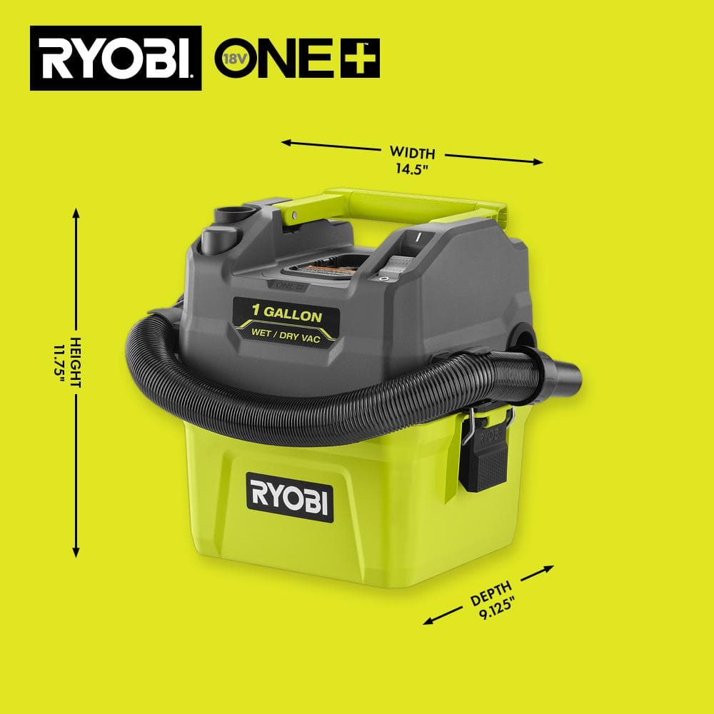 RYOBI ONE+ 18V Cordless 1 Gal. Wet/Dry Vacuum (Tool Only) with 6 ft. x 1-1/4 in. Replacement Hose