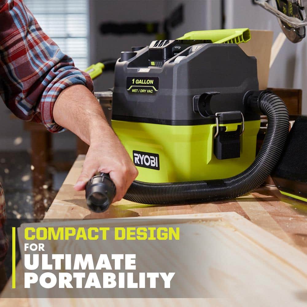 RYOBI ONE+ 18V Cordless 1 Gal. Wet/Dry Vacuum (Tool Only) with 6 ft. x 1-1/4 in. Replacement Hose