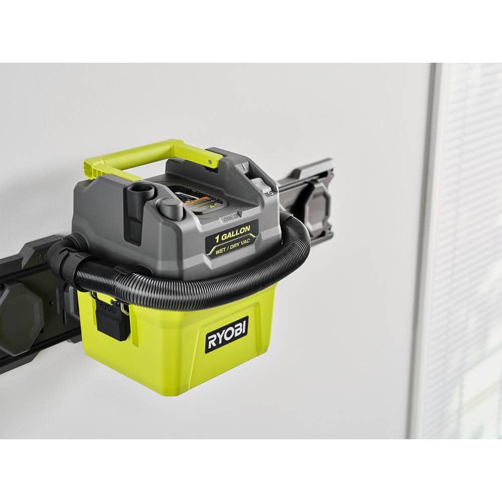 RYOBI ONE+ 18V Cordless 1 Gal. Wet/Dry Vacuum (Tool Only) with LINK Wall Rails (2-Pack)