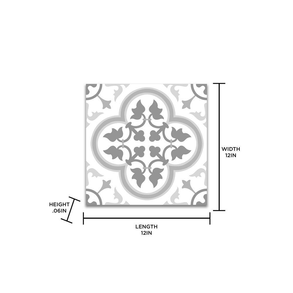 FloorPops Remy Peel and Stick Floor Tiles, 12 in. x 12 in., Grey Pattern, 20 Tiles (20 sq. ft.)