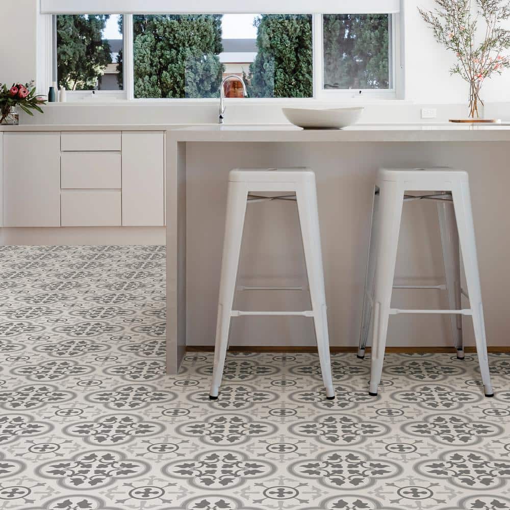 FloorPops Remy Peel and Stick Floor Tiles, 12 in. x 12 in., Grey Pattern, 20 Tiles (20 sq. ft.)