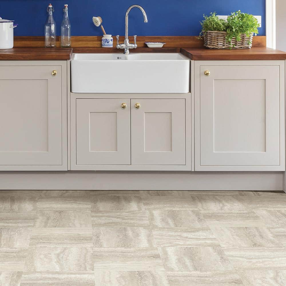 FloorPops Platinum Peel and Stick Vinyl Floor Tiles, Grey Marble Look, 12 in. x 12 in. — 20 Tiles (20 sq. ft./Case)