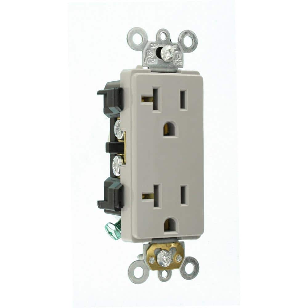 Leviton Decora Plus 20 Amp Industrial Grade Duplex Outlet, Gray