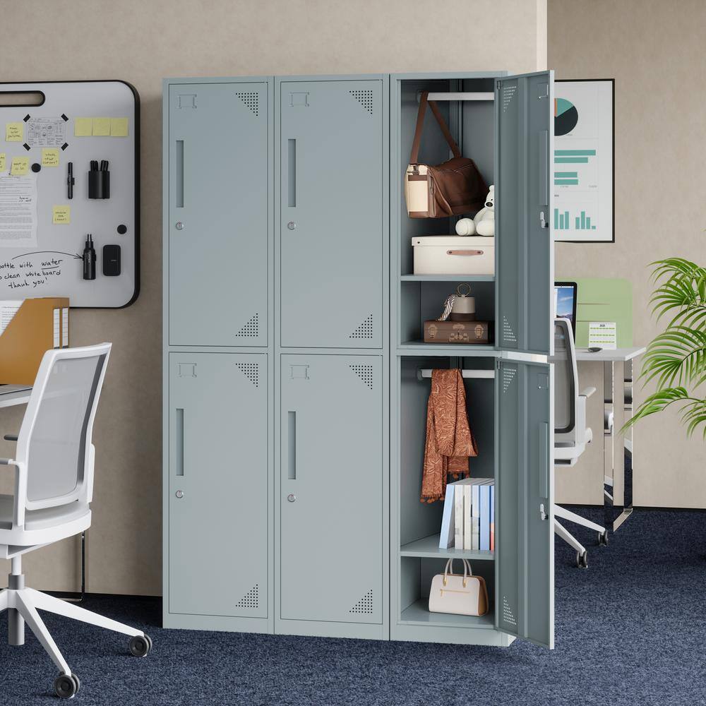 Mlezan Double Tier Metal Locker Cabinet with Doors and Keys in Grey School Gym Locker 17 in. D x 15 in. W x 71 in. H