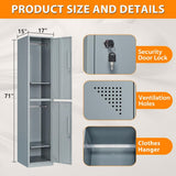 Mlezan Double Tier Metal Locker Cabinet with Doors and Keys in Grey School Gym Locker 17 in. D x 15 in. W x 71 in. H