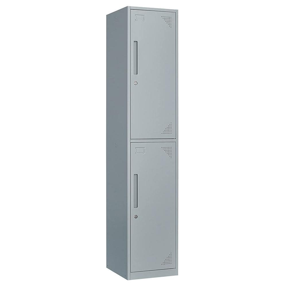 Mlezan Double Tier Metal Locker Cabinet with Doors and Keys in Grey School Gym Locker 17 in. D x 15 in. W x 71 in. H