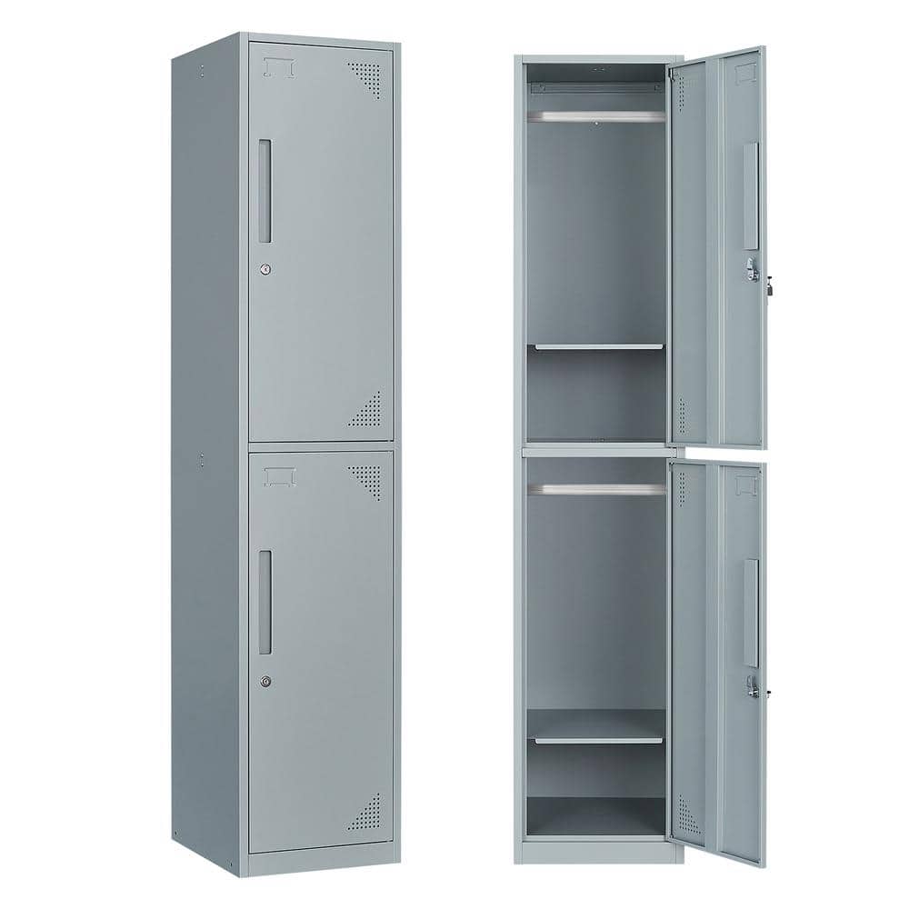 Mlezan Double Tier Metal Locker Cabinet with Doors and Keys in Grey School Gym Locker 17 in. D x 15 in. W x 71 in. H